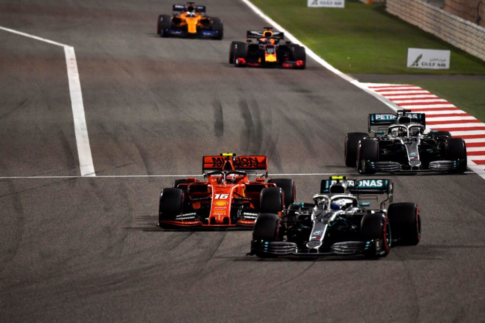 Both the Mercedes cars overtake Charles Leclerc after his Ferrari suffered a short circuit issue