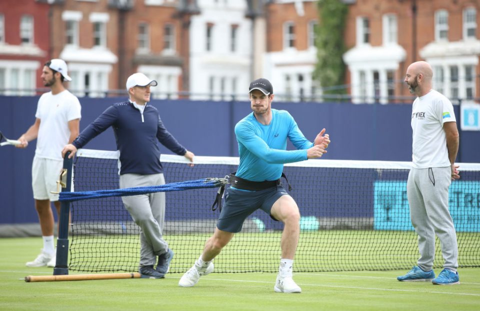 LONDON, ENGLAND - JUNE 12: Andy Murray of Great Britain during a practice session prior to the Fever-Tree Championships at Queens Club on June 12, 2019 in London, United Kingdom. (Photo by Alex Morton/Getty Images for LTA)