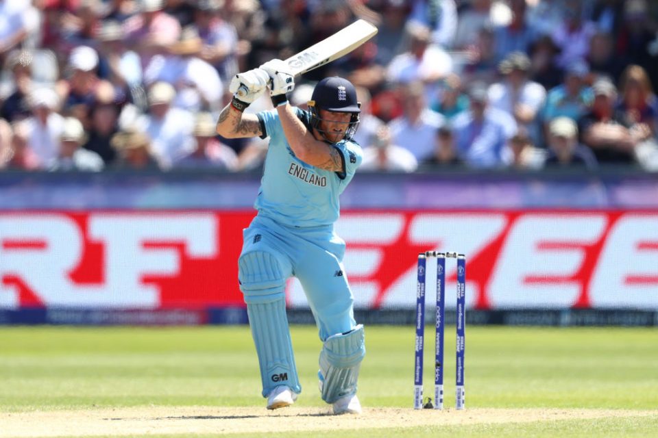 CHESTER-LE-STREET, ENGLAND - JULY 03: Ben Stokes of England plays through the offsdie during the Group Stage match of the ICC Cricket World Cup 2019 between England and New Zealand at Emirates Riverside on July 03, 2019 in Chester-le-Street, England (Photo by Michael Steele/Getty Images)