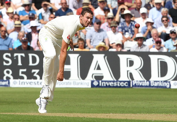 Australia's Josh Hazlewood bowls on the first day of the fourth Ashes cricket Test match between England and Australia at Trent Bridge in Nottingham, England on August 6, 2015.  AFP PHOTO / LINDSEY PARNABY   --   RESTRICTED TO EDITORIAL USE. NO ASSOCIATION WITH DIRECT COMPETITOR OF SPONSOR, PARTNER, OR SUPPLIER OF THE ECB        (Photo credit should read LINDSEY PARNABY/AFP/Getty Images)