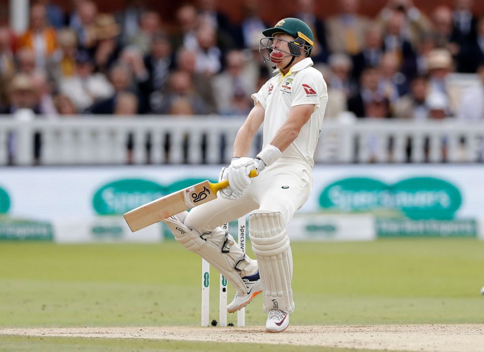 LONDON, ENGLAND - AUGUST 18: Marnus Labuschagne of Australia is struck on the helmet by a delivery from Jofra Archer of England during day five of the 2nd Specsavers Ashes Test between England and Australia at Lord's Cricket Ground on August 18, 2019 in London, England. (Photo by Ryan Pierse/Getty Images)