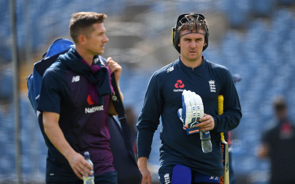 LEEDS, ENGLAND - AUGUST 20: Joe Denly and Jason Roy of England during a nets session at Headingley on August 20, 2019 in Leeds, England. (Photo by Gareth Copley/Getty Images)