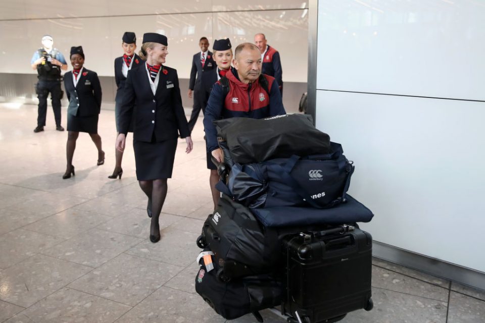 LONDON, ENGLAND - NOVEMBER 04: Eddie Jones, Head Coach of England arrives during the England Rugby World Cup Team Arrivals at Heathrow Airport on November 04, 2019 in London, England. (Photo by Christopher Lee/Getty Images)