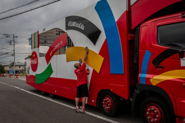 Coca-Cola, a top-tier Olympic sponsor, had branding at the Tokyo 2020 torch relay
